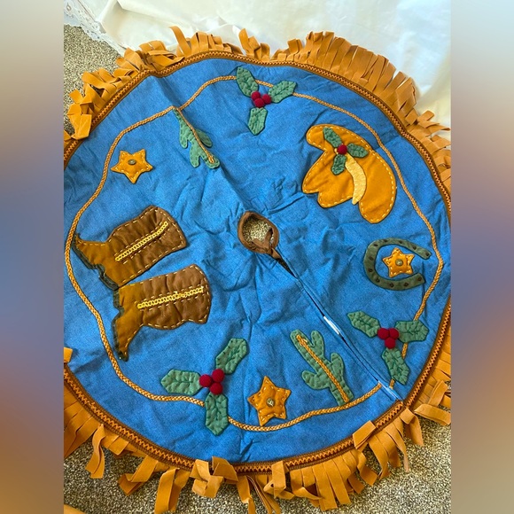 Source Unknown Other - Western Cowboy Christmas Tree Skirt 36” Boots Cactus Holly Hat Star Fringe 🎄